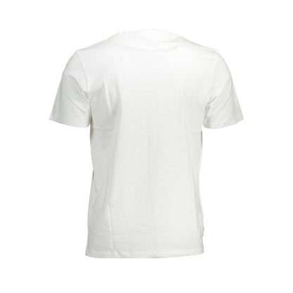 Back view of Timberland White Cotton Men T-Shirt showcasing short sleeves and regular fit, made from 100% organic cotton.
