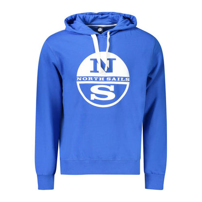 North Sails Blue Cotton Men's Sweater with bold logo print on hoodie, crafted for comfort and style. Perfect for the fashion-forward.