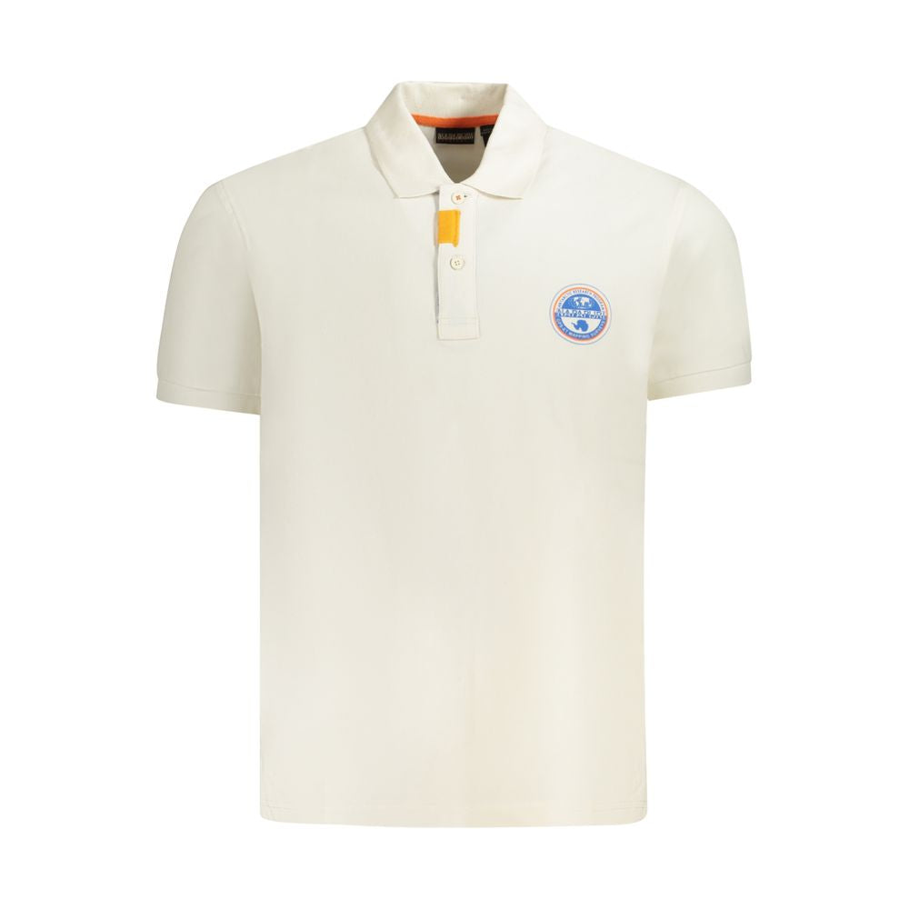 Napapijri White Cotton Men Polo Shirt with logo and contrasting details, perfect for casual style