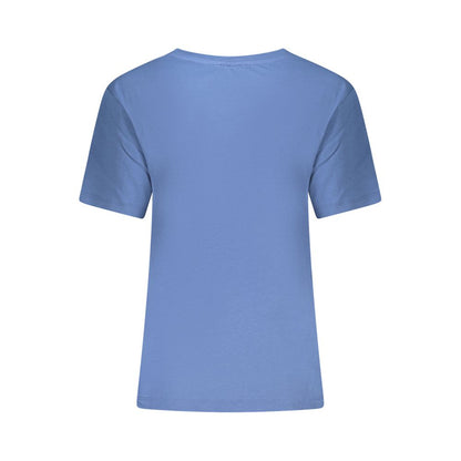 Back view of North Sails Blue Cotton Women T-Shirt showcasing wide neck and high-quality fabric.