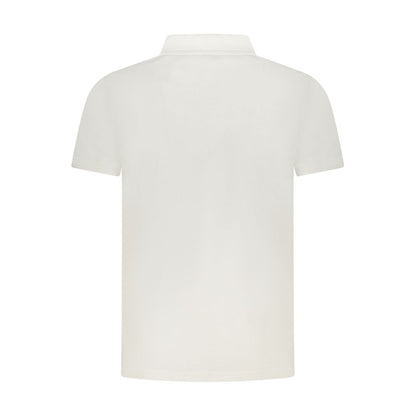 Back view of Cavalli Class White Cotton Men Polo Shirt showcasing minimalist design and fine cotton fabric.
