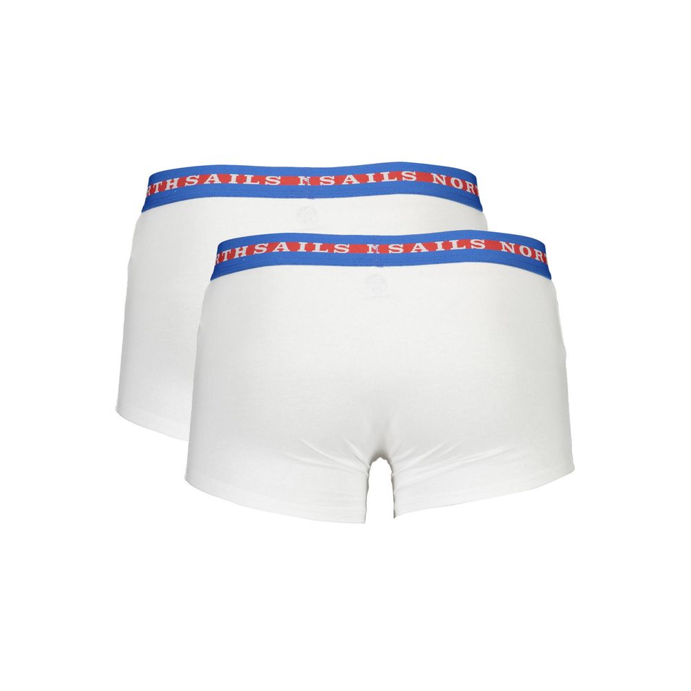 North Sails White Cotton Men Boxer with blue and red logo waistband, two-pack set for comfort and luxury.
