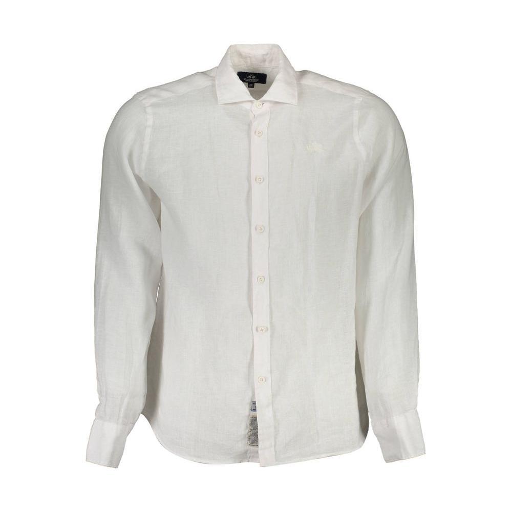 La Martina White Linen Men Shirt LA-13430-S