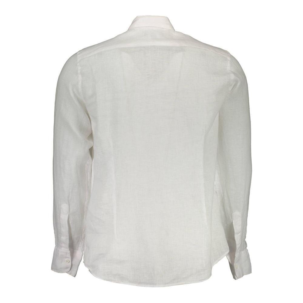 La Martina White Linen Men Shirt LA-13430-S