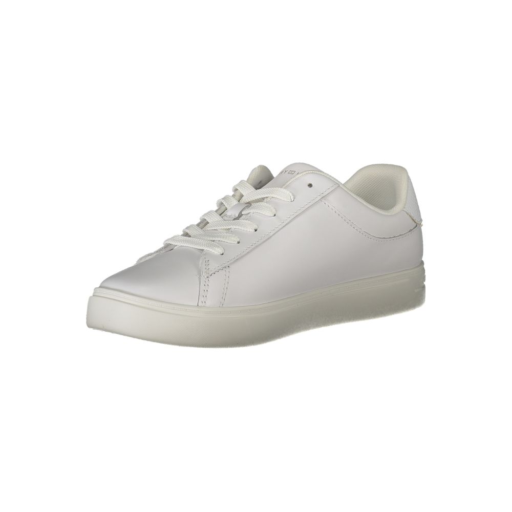 Tommy Hilfiger White Polyethylene Women Sneaker with lace-up design offers sporty chic style and modern classic silhouette.