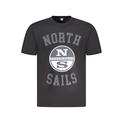 North Sails Black Cotton Men T-Shirt featuring short sleeves, crew neck, and North Sails logo on front.