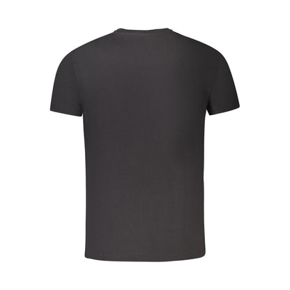 Back view of Timberland Black Cotton T-Shirt with short sleeves and crew neck, displaying slim fit design and embroidered logo.