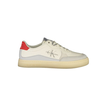 Calvin Klein White Polyester Sneaker with laces, contrast details, logo print, 50% recycled thermoplastic rubber sole.