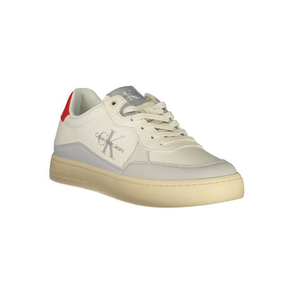 Calvin Klein White Polyester Sneaker with laces, contrast details, logo, and 50% recycled thermoplastic rubber sole