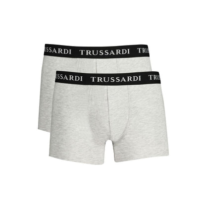 Trussardi Brown Cotton Men Boxer Underwear with branded waistband twin-pack for luxury and comfort