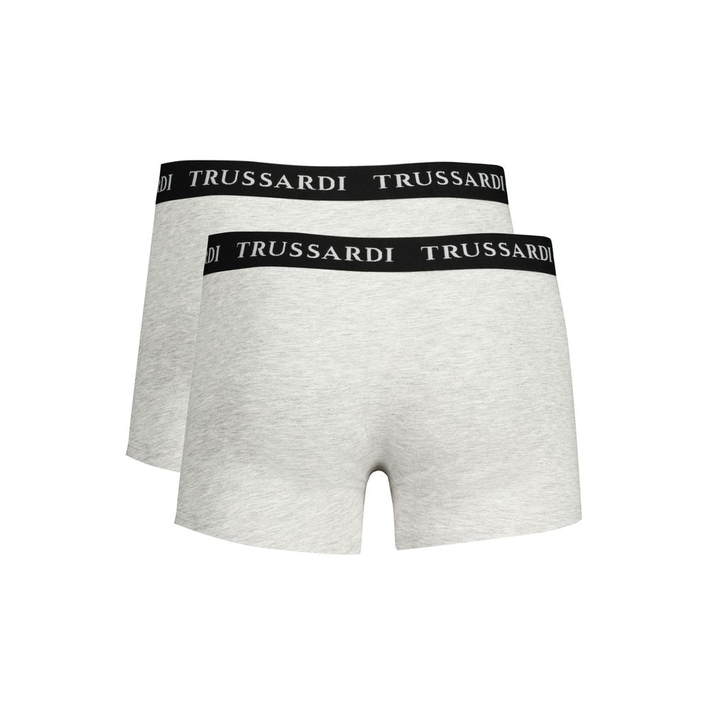 Trussardi Brown Cotton Men Boxer Underwear with branded waistband, luxury comfort, elegant Italian design, twin-pack, stretch fabric.