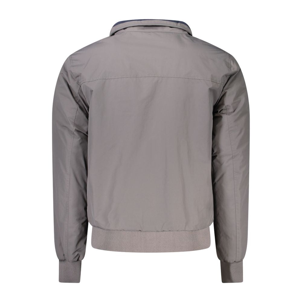Back view of North Sails Gray Polyamide Men Jacket showing sleek design and durable fabric.