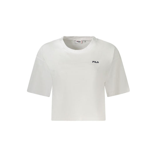 Fila White Cotton Women T-Shirt with logo, organic cotton, loose cropped design, perfect blend of style and comfort, white color.