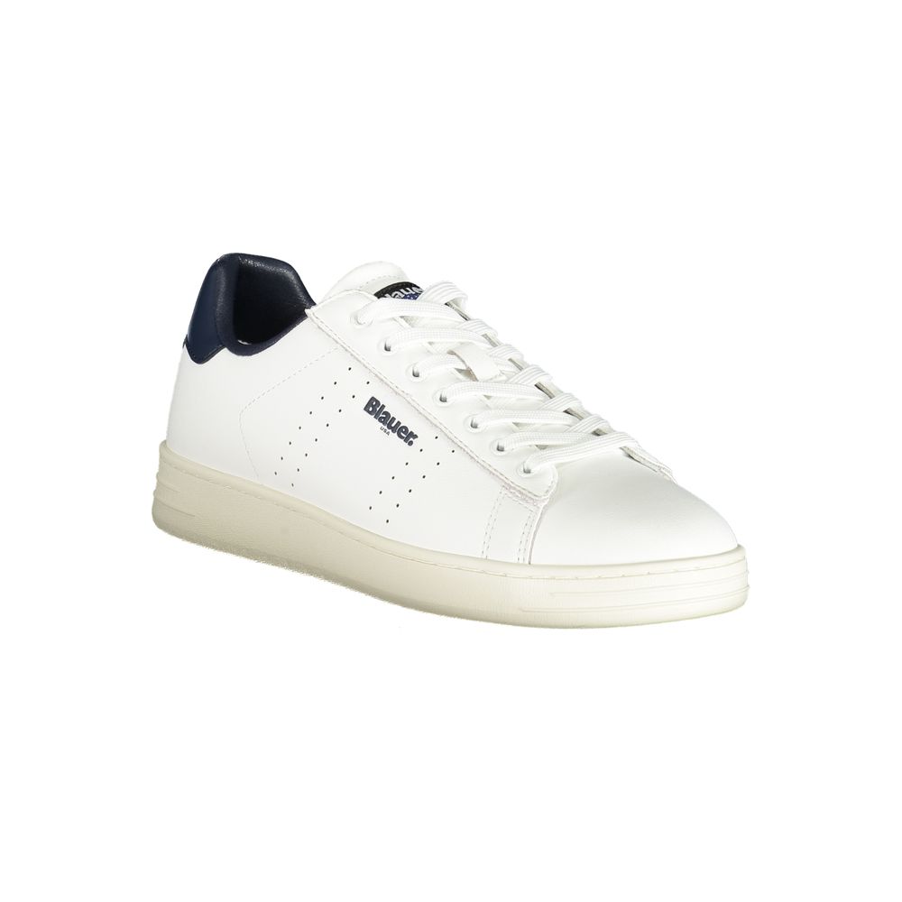 Blauer White Leather Men Sneaker with blue accents and logo, featuring removable insole for comfort, ideal for style-conscious athletes.