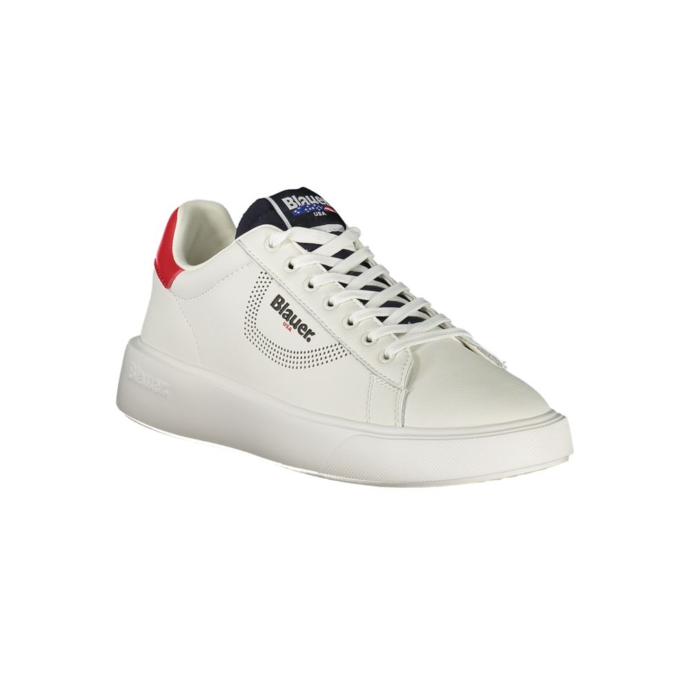 Blauer White Leather Men Sneaker with contrasting details, ideal for modern sporty and chic style, featuring Blauer print logo.