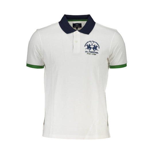 La Martina White Cotton Men Polo Shirt with embroidered logo and contrasting details