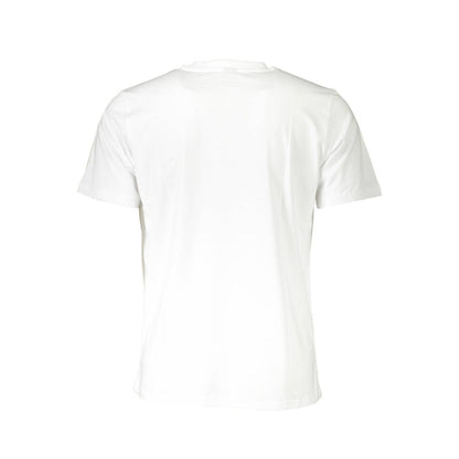 Back view of North Sails White Cotton Men T-Shirt showcasing short sleeves and breathable fabric.