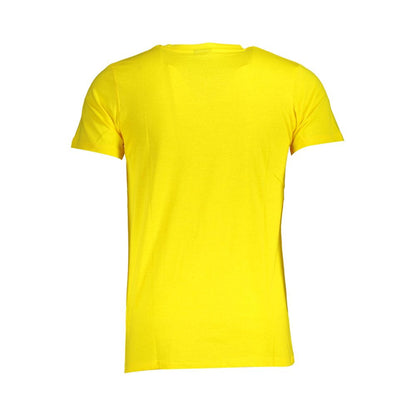 Back view of Norway 1963 Yellow Cotton Men T-Shirt, showcasing vibrant yellow fabric and short sleeves.
