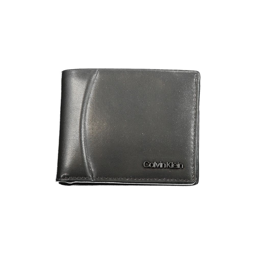 Calvin Klein Black Leather Wallet with RFID blocking, double card spaces, and contrast details.