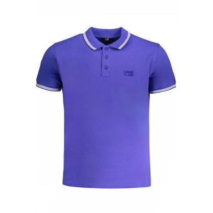 Cavalli Class Blue Cotton Polo Shirt with short sleeves, 3 buttons, contrast details, embroidery, and logo