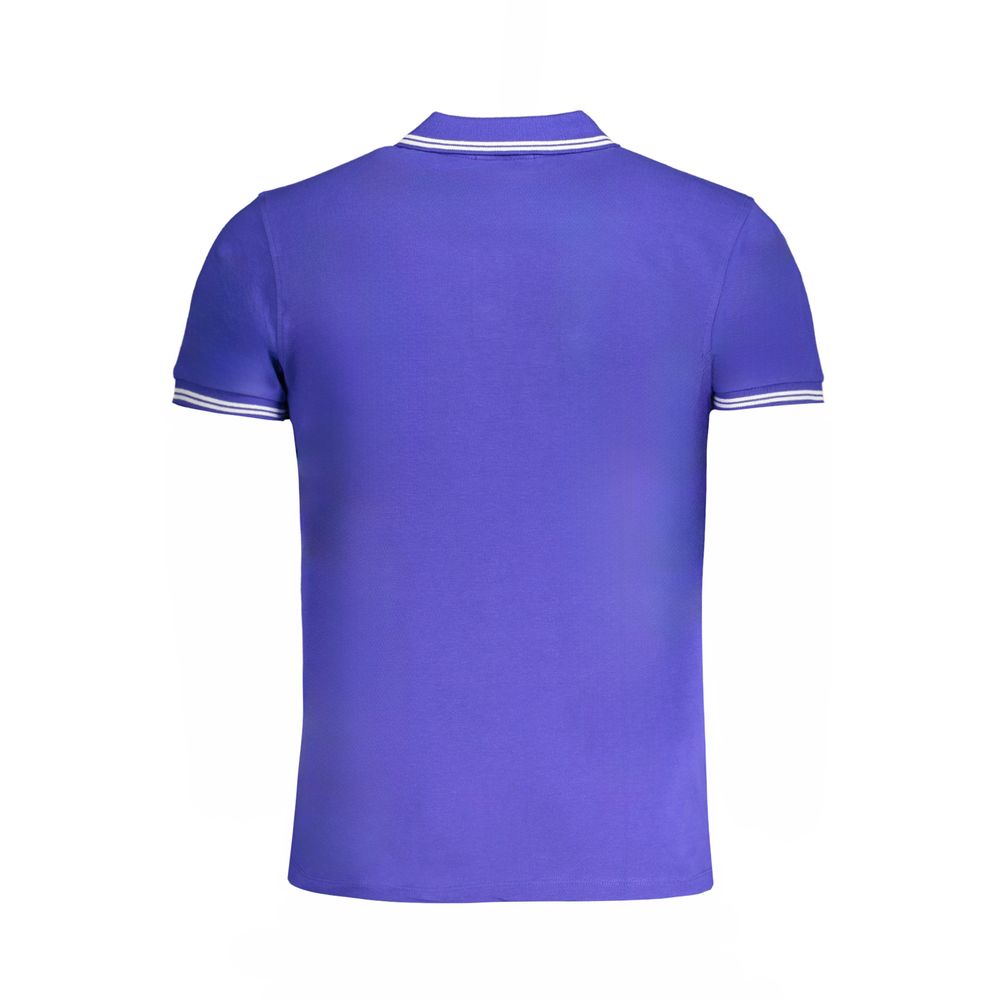 Cavalli Class Blue Cotton Polo Shirt with short sleeves, 3 buttons, contrast details, embroidery, and logo, rear view.