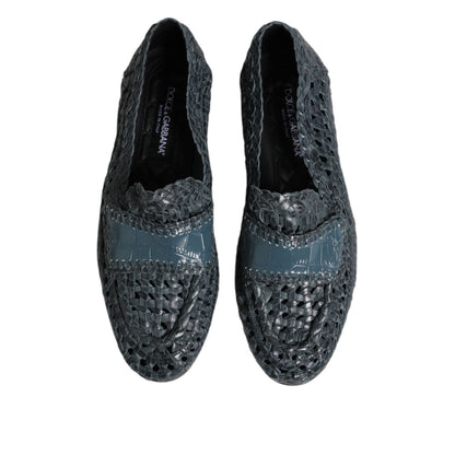 Dolce & Gabbana Blue Woven Leather Slip On Loafers Shoes