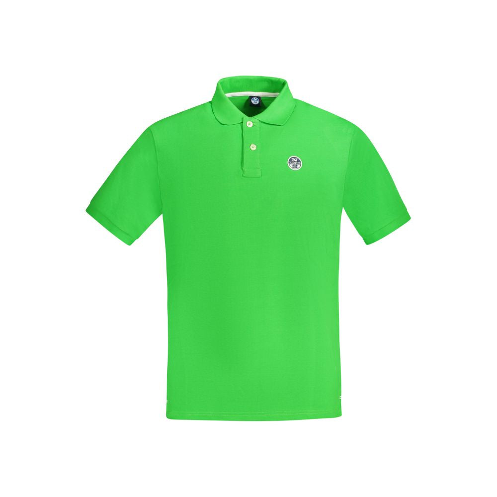North Sails Green Cotton Men Polo Shirt with logo on front, short sleeves, and two-button placket, crafted from soft 100% cotton fabric.