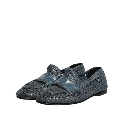 Dolce & Gabbana Blue Woven Leather Slip On Loafers Shoes