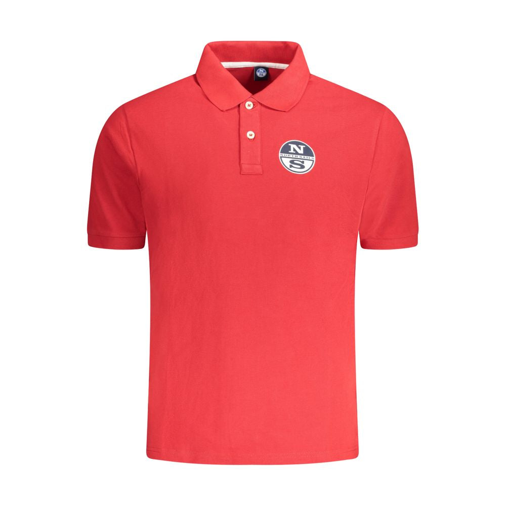 North Sails Red Cotton Men Polo Shirt with iconic logo, short sleeves, and two-button placket, showcasing sporty and sophisticated style.