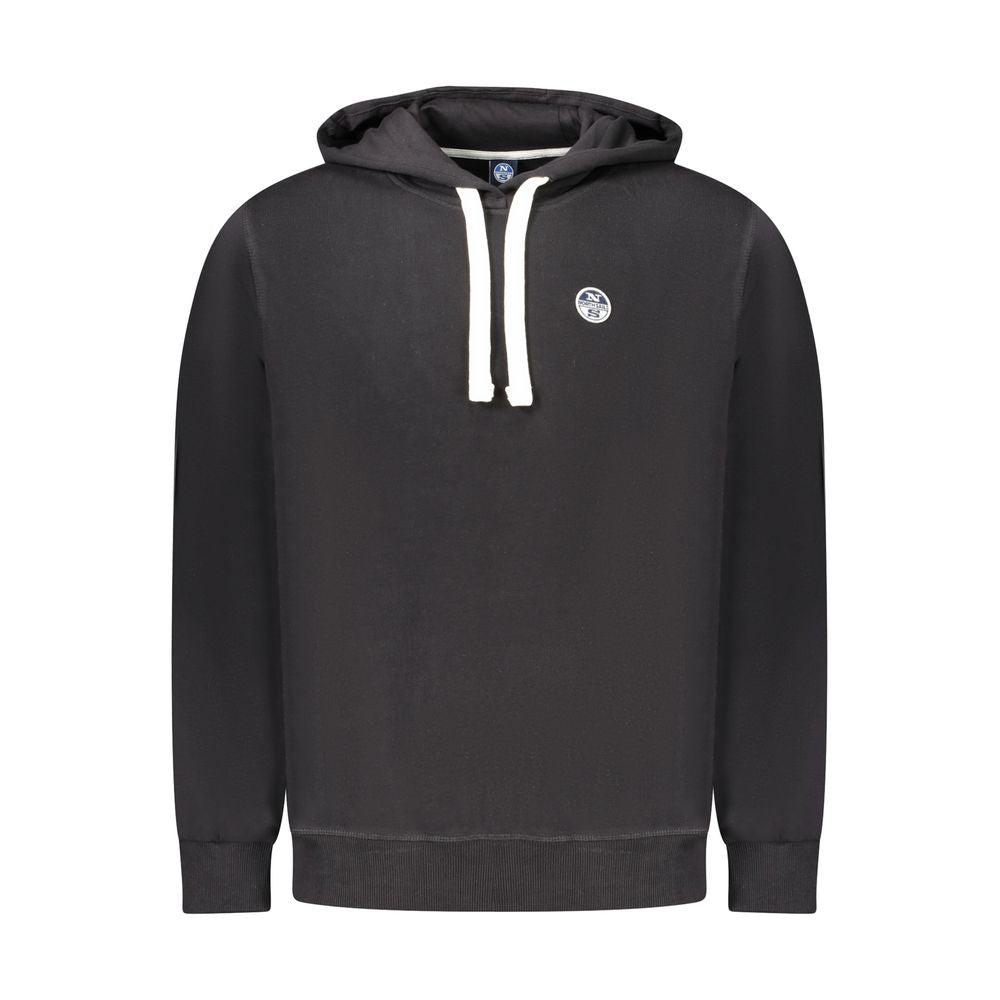 North Sails Black Cotton Men Sweater with hood and logo, made of premium brushed cotton for comfort. Trendsetting men's fashion item.