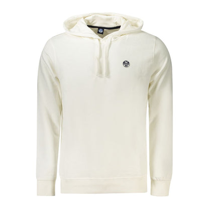 North Sails White Cotton Men Sweater with logo, front view. Sleek white hoodie, perfect for stylish comfort and nautical elegance.