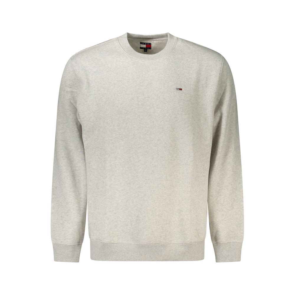 Tommy Hilfiger Gray Cotton Men Sweater with embroidered logo, classic crew neck, sustainable cotton blend, perfect for casual style.