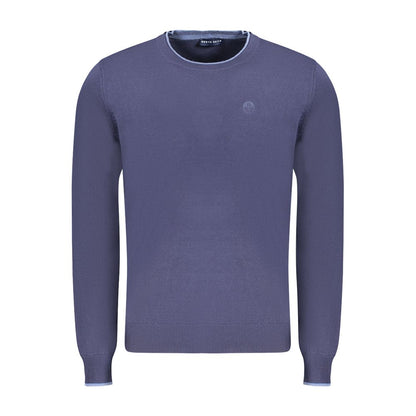 North Sails Blue Cotton Men Sweater with crew neck and logo embroidery