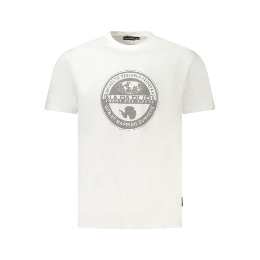 Napapijri White Cotton Men T-Shirt with logo print, eco-friendly design, made from organic cotton.
