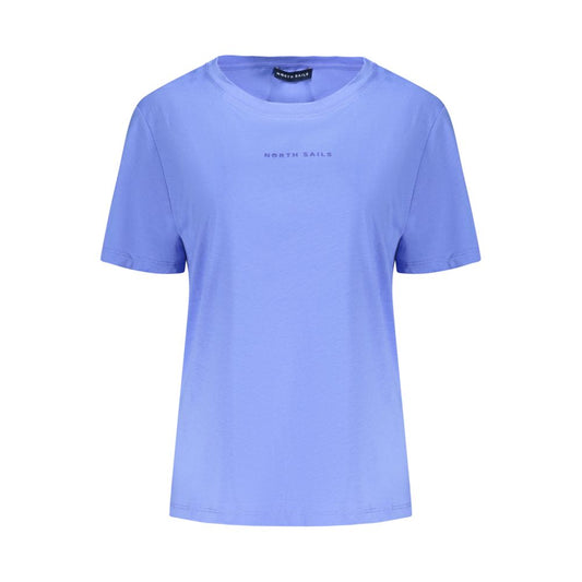 North Sails Blue Cotton Women T-Shirt with embossed logo and wide neck, perfect for nautical fashion enthusiasts.
