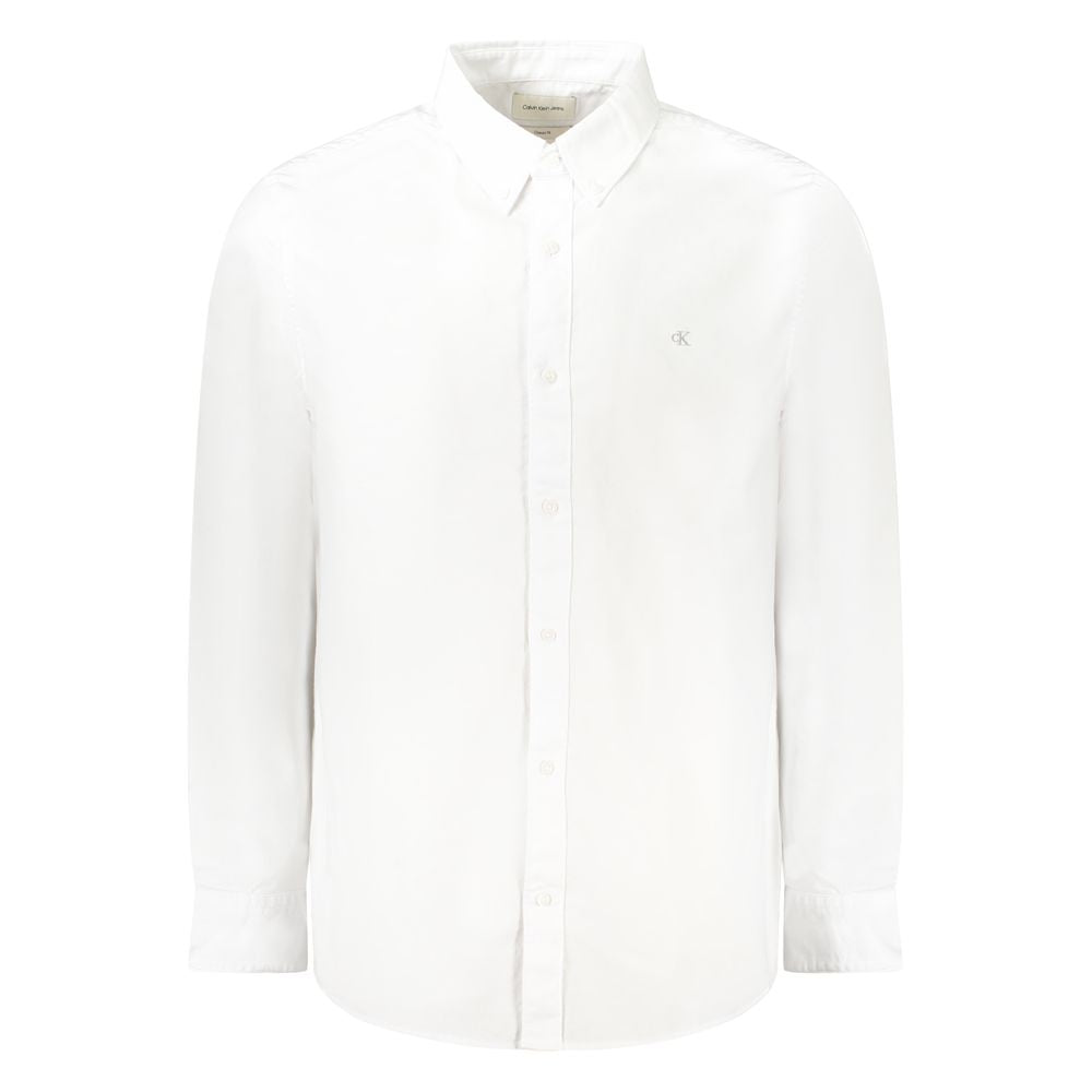 Calvin Klein White Cotton Men Shirt with button-down collar and embroidery, long-sleeve classic fit for sophisticated style.