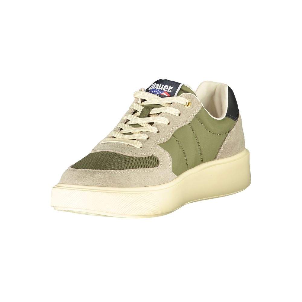 Blauer Green Leather Men Sneaker with bold green palette and contrasting details on white background.