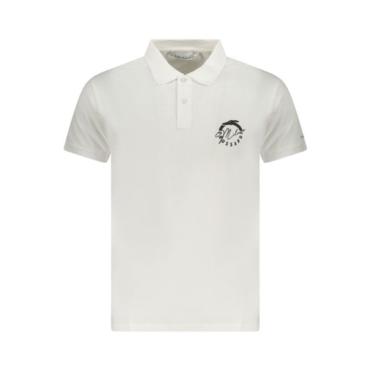 Trussardi White Cotton Men Polo Shirt with short sleeves and iconic logo print, featuring a classic two-button placket.