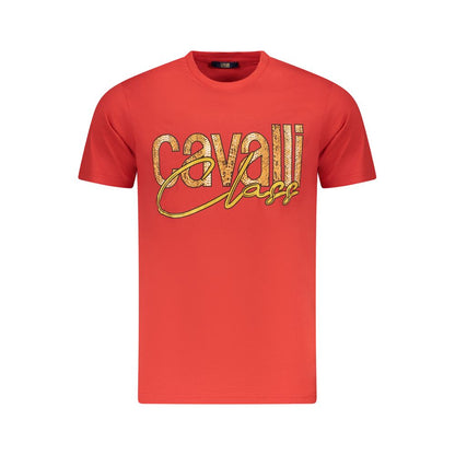 Cavalli Class Red Cotton Men T-Shirt with bold logo and crew neck design
