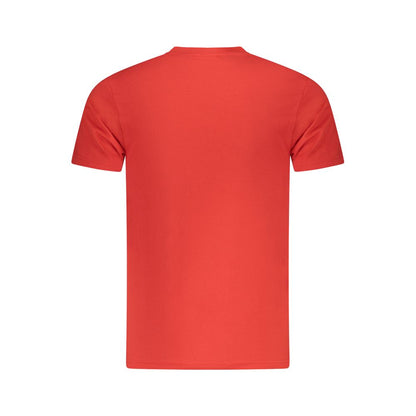 Back view of Cavalli Class Red Cotton Men T-Shirt, featuring a bold red color and sleek short sleeves.