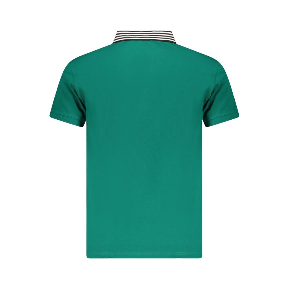 Back view of Cavalli Class Green Cotton Men Polo Shirt with striped collar, showcasing sophisticated style and exquisite green hue.