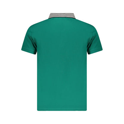 Back view of Cavalli Class Green Cotton Men Polo Shirt with striped collar, showcasing sophisticated style and exquisite green hue.