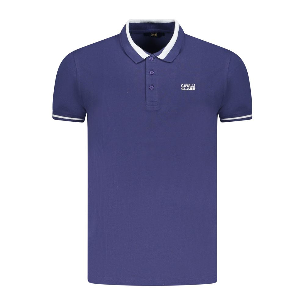 Cavalli Class Blue Cotton Men Polo Shirt with three-button finish and contrasting details