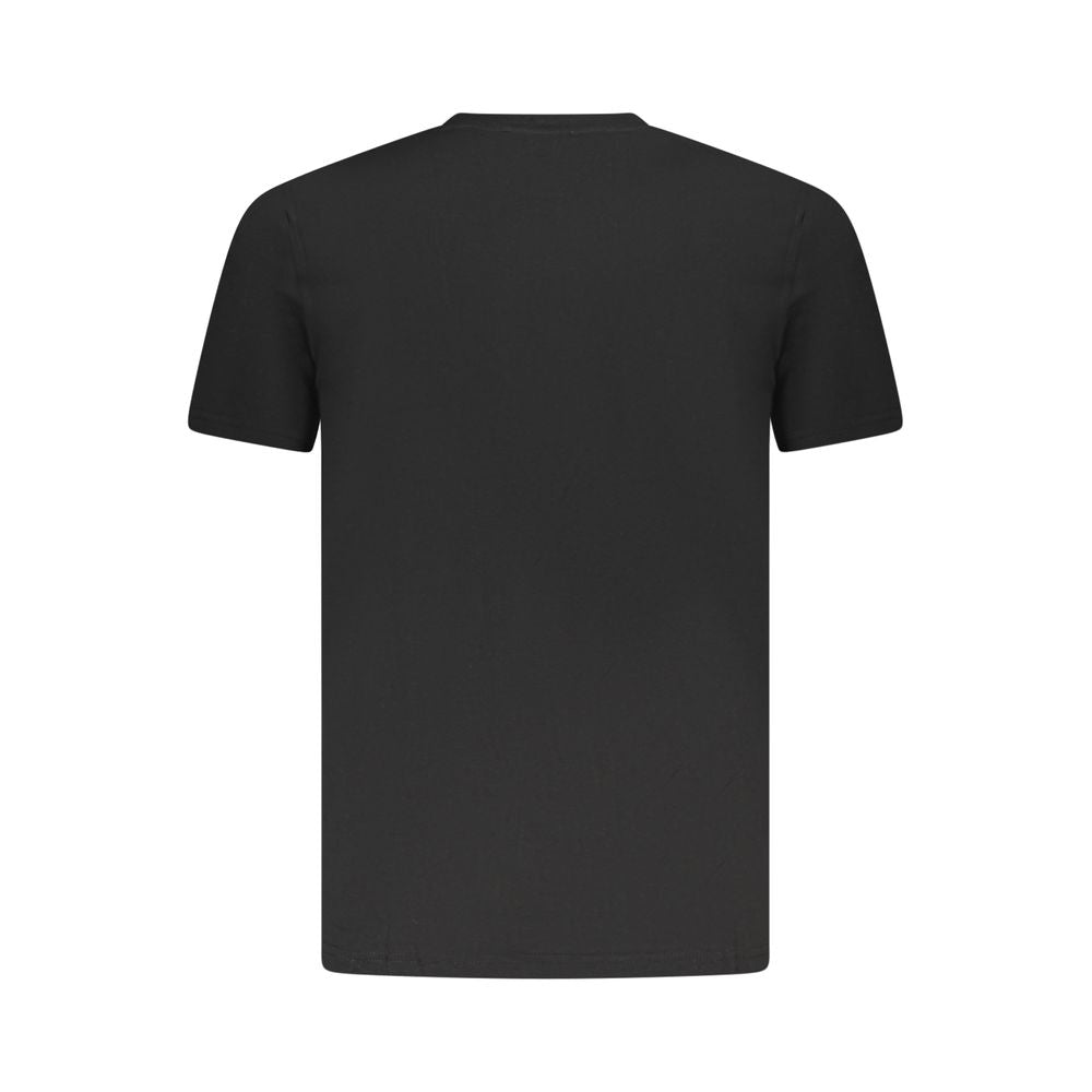 Cavalli Class Black Cotton Men T-Shirt with short sleeves and crew neck, showcasing a minimalist design and high-quality cotton fabric.