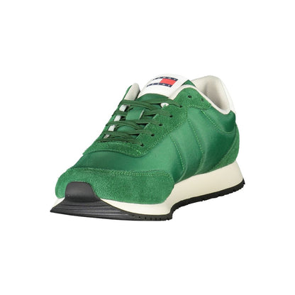 Tommy Hilfiger Green Polyester Men Sneaker with eco-friendly design, featuring 50% recycled material and stylish green color.