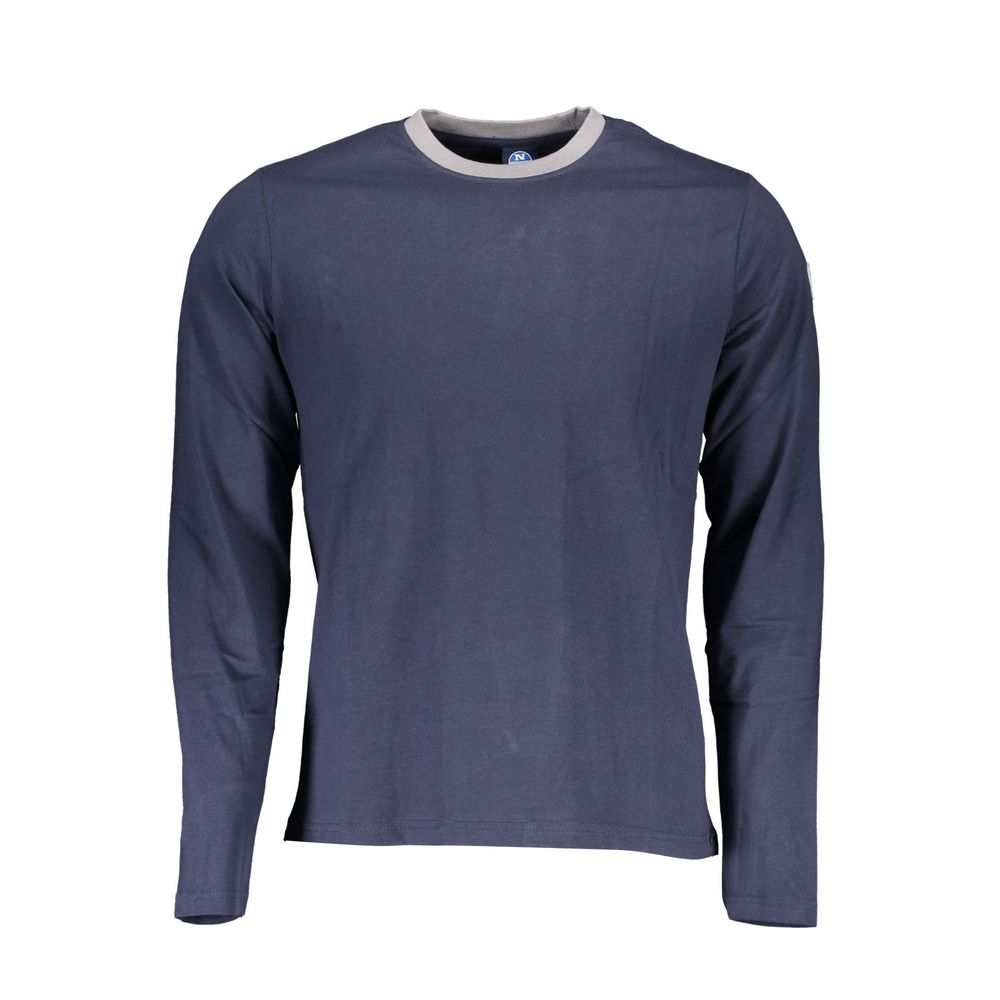 North Sails Blue Cotton Men T-Shirt long sleeve crew neck with contrasting details and logo, crafted for comfort and durability.