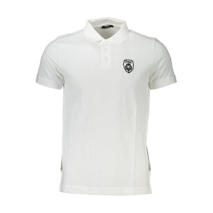 Cavalli Class White Cotton Men Polo Shirt with logo embroidery, luxury short sleeve polo fashion, tailored for style and comfort.