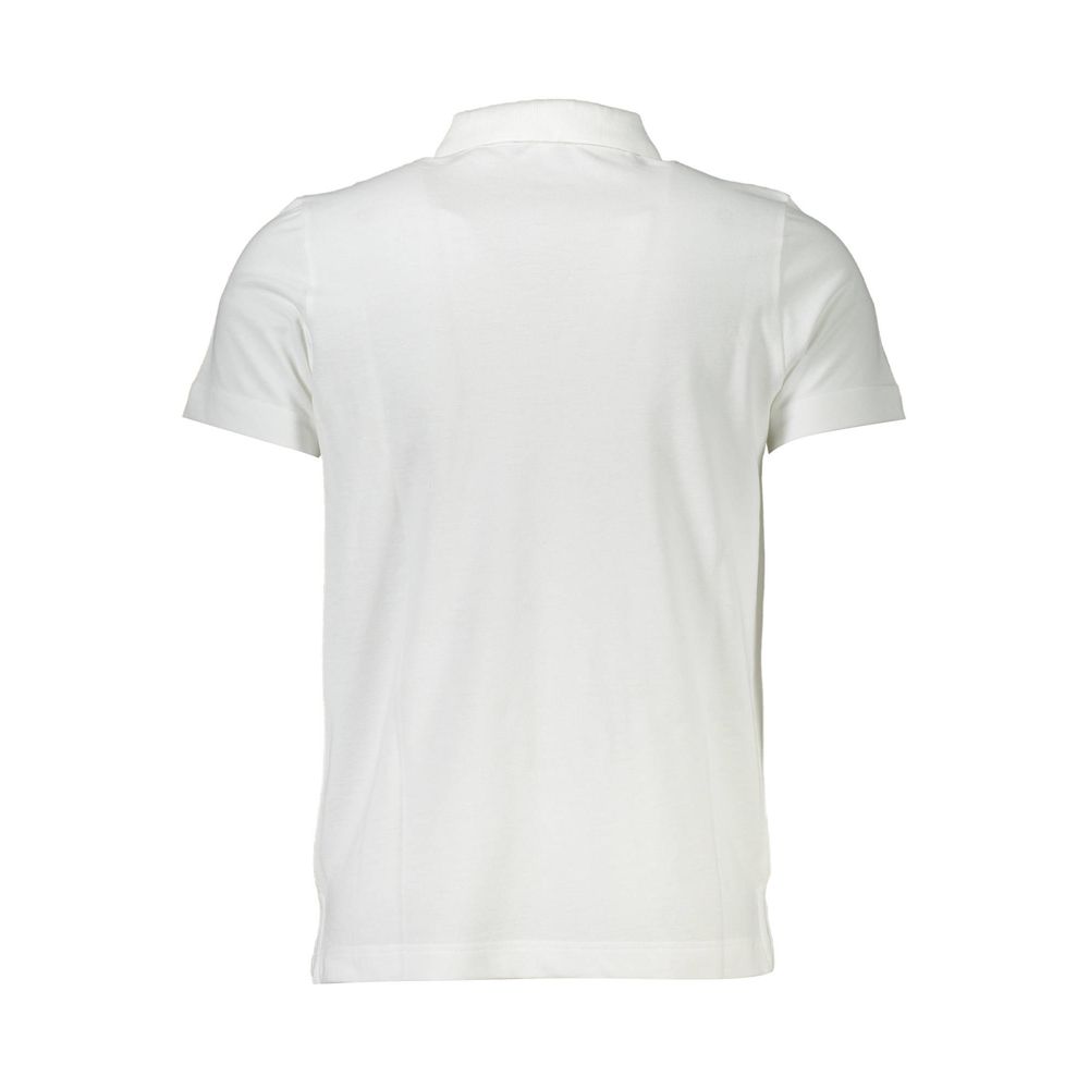 Back view of Cavalli Class White Cotton Men Polo Shirt, showcasing short sleeves and classic tailoring in premium cotton fabric.