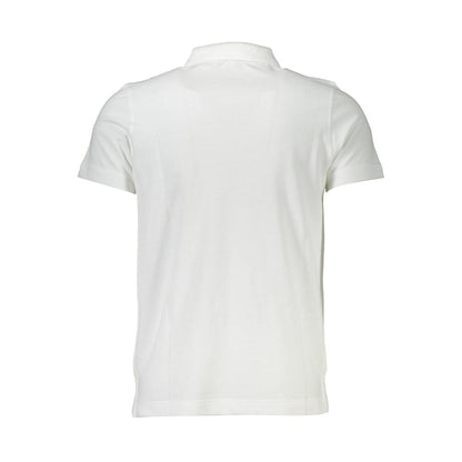 Back view of Cavalli Class White Cotton Men Polo Shirt, showcasing short sleeves and classic tailoring in premium cotton fabric.