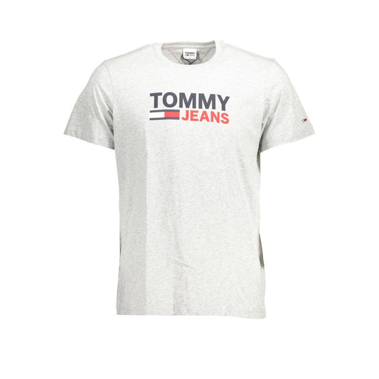 Tommy Hilfiger Brown Cotton Men T-Shirt with logo print, organic cotton short sleeve crew neck, eco-friendly fashion.